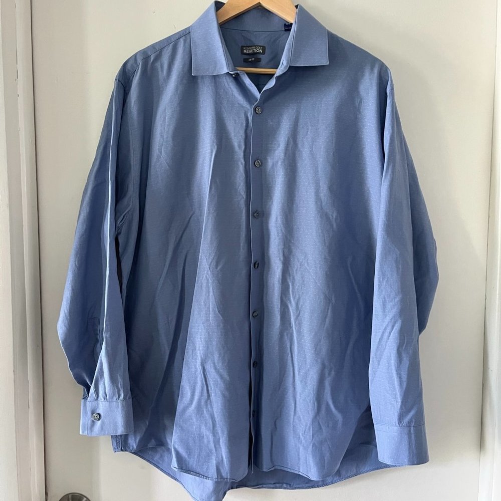 Kenneth Cole Reaction Slim Fit Men's Dress Shirt 17 1/2 32/33  XL Blue